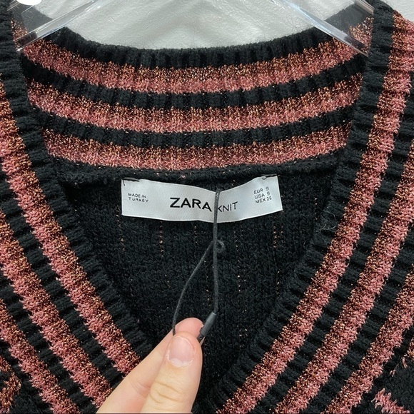Zara Knit Metallic Z Logo Sweater Tunic Oversized V-Neck Small Blogger Favorite - Picture 3 of 8